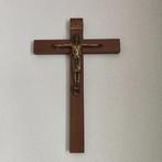 Antiek groot kruisbeeld met Jezus in koper, Ophalen of Verzenden