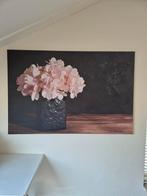 Schilderij Canvas zwart met hortensia's, Ophalen of Verzenden, Zo goed als nieuw, Schilderij, 75 cm of meer