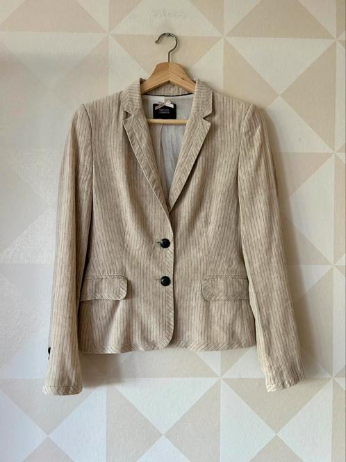 Vanilia jasje colbert beige krijtstreep linnen XS/34, Kleding | Dames, Jasjes, Kostuums en Pakken, Gedragen, Jasje, Maat 34 (XS) of kleiner