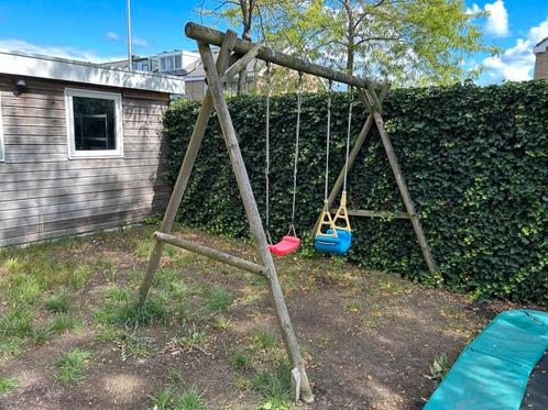 Dubbele houten schommel, Kinderen en Baby's, Speelgoed | Buiten | Speeltoestellen, Gebruikt, Schommel, Ophalen