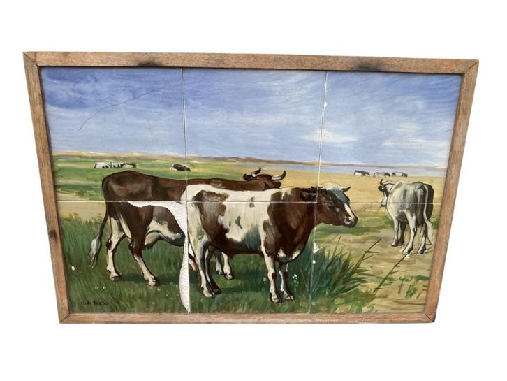 Tegeltableau | Handgeschilderd | Gesigneerd, Antiek en Kunst, Antiek | Wandborden en Tegels, Ophalen of Verzenden