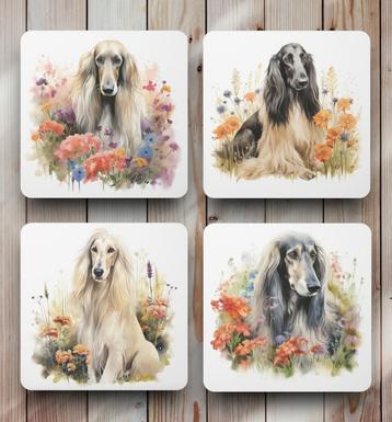 Afghaanse Windhond Aquarel onderzetters met houder beschikbaar voor biedingen