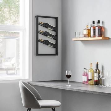 Wijnrek voor 3 Wijnflessen Zwart Metalen-60x40x7 cm beschikbaar voor biedingen