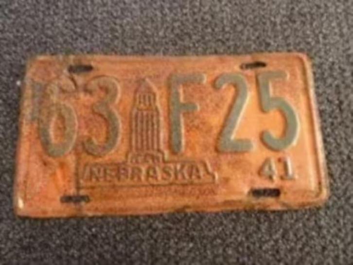 Kentekenplaat licenseplate Nebraska 1941 USA, Verzamelen, Automerken, Motoren en Formule 1, Gebruikt, Auto's, Verzenden