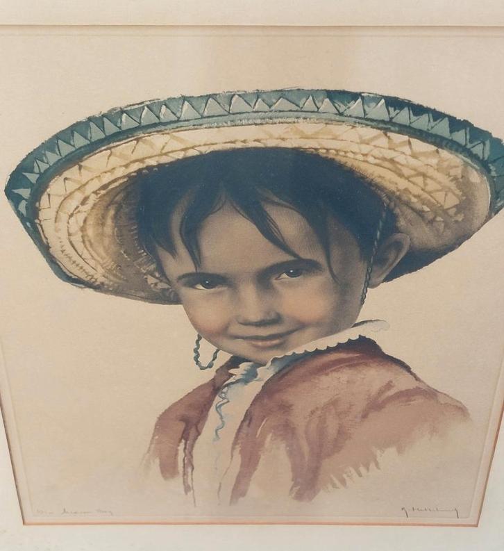 J. Hubbeling/Roger Hebbelinck, Mexican Boy, 40tiger, 61/100, Antiek en Kunst, Kunst | Etsen en Gravures, Ophalen