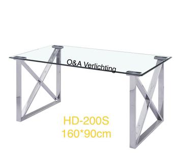 Glazen Eettafel met zilveren RVS poten 160x90 en 180x90 cm beschikbaar voor biedingen