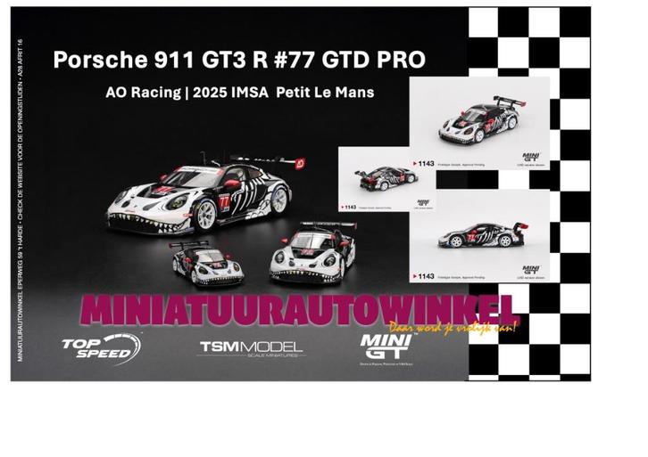 Porsche 911 GT3 R #77 Imsa 2025, Hobby en Vrije tijd, Modelauto's | Overige schalen, Nieuw, Auto, Ophalen