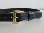 vintage Donkerblauwe riem met gouden gesp kunstleer maat 40, Kleding | Dames, Riemen en Ceinturen, 3 tot 5 cm, Heupriem, Ophalen of Verzenden