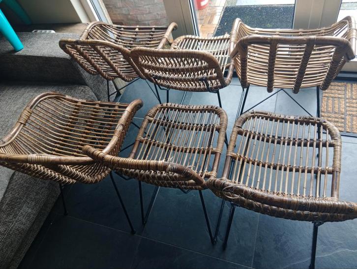 Rotan stoelen set van 6, Huis en Inrichting, Stoelen, Gebruikt, Vijf, Zes of meer stoelen, Metaal, Riet of Rotan, Bruin, Ophalen