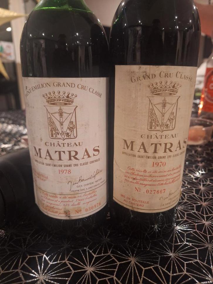 Château Matras Saint-Émilion Grand Cru Classé 1970 & 1978, Verzamelen, Wijnen, Gebruikt, Rode wijn, Frankrijk, Vol, Ophalen of Verzenden