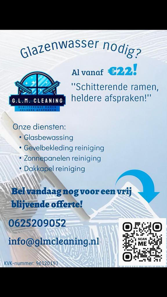 Glazenwasser nodig ??, Vacatures, Vacatures | Schoonmaak en Facilitaire diensten, Overige niveaus, Overige vormen, 33 - 40 uur