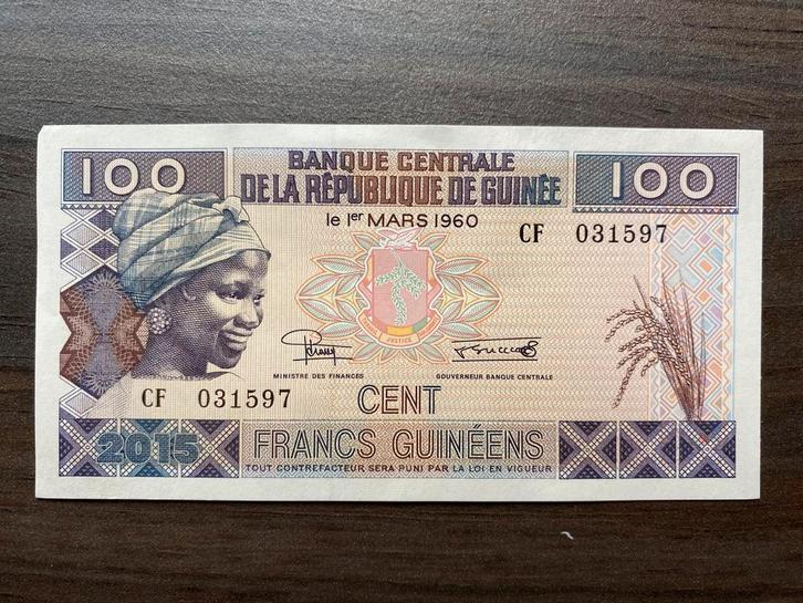 100 Francs Guinee 2015 Bankbiljet p-A47 #1, Postzegels en Munten, Bankbiljetten | Afrika, Los biljet, Guinee, Ophalen of Verzenden
