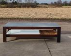 Vintage wenge hout rookglas koffietafel riet 1960d 1970s, Ophalen, Gebruikt, 100 tot 150 cm, 50 tot 100 cm