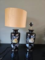 Vintage lampen set zwart keramiek, handbeschilderd, bloemen, Ophalen of Verzenden, Gebruikt, Minder dan 50 cm
