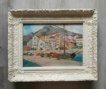 Spaans vissersdorpje met rustende bootjes - 1940 beschikbaar voor biedingen