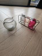 Glazen vaasjes en kaarsenhouder set, Antiek en Kunst, Ophalen of Verzenden