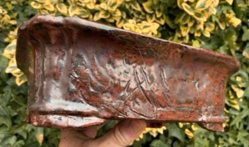 Bonsai schaal handgemaakt JPC bruin geglazuurd 26,3x21x8,2, Tuin en Terras, Bloempotten, Nieuw, Aardewerk, Minder dan 25 cm, Rechthoekig
