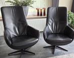 Zwart Leren draai fauteuil, Huis en Inrichting, Fauteuils, Ophalen, Gebruikt, Minder dan 75 cm, Leer