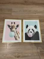 Schilderij panda en giraffe met (kauwgom)bal, Huis en Inrichting, Ophalen of Verzenden, Zo goed als nieuw, Hout, Minder dan 50 cm