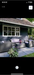 Loungeset incl hocker tafel met glasplaat en kussens, Ophalen, Gebruikt, Wicker, Bank