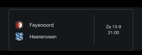 1x ticket Feyenoord - SC Heerenveen vak UU, gele zijde., Tickets en Kaartjes, Sport | Voetbal, Twee personen, September