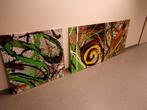 3 grote abstracte verf schilderijen van 1 meter x 1 meter, Antiek en Kunst, Ophalen