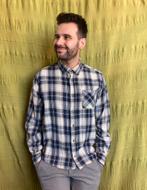 Vintage overhemd / shirt - geruit  - flannel - S/small, Kleding | Heren, Gedragen, Blauw, Halswijdte 38 (S) of kleiner, Ophalen of Verzenden