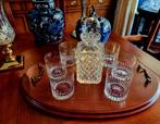 8 DELIG ANTIEK KRISTALLEN WHISKY SET OP MAHONIE WHISKY TRAY, Ophalen of Verzenden