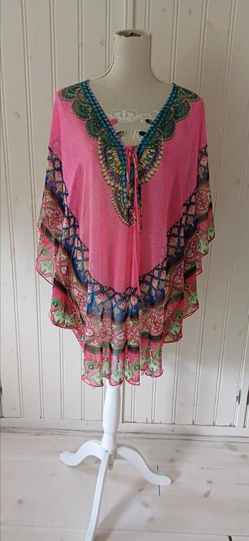Hardroze tuniek met gekleurde steentjes, O.P.L.   one size beschikbaar voor biedingen