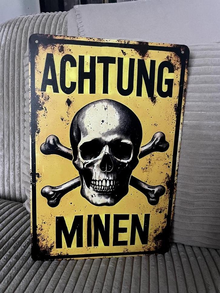 Achtung Minen! metalen bord (Old Look), Verzamelen, Militaria | Tweede Wereldoorlog, Overige typen, Duitsland, Ophalen of Verzenden