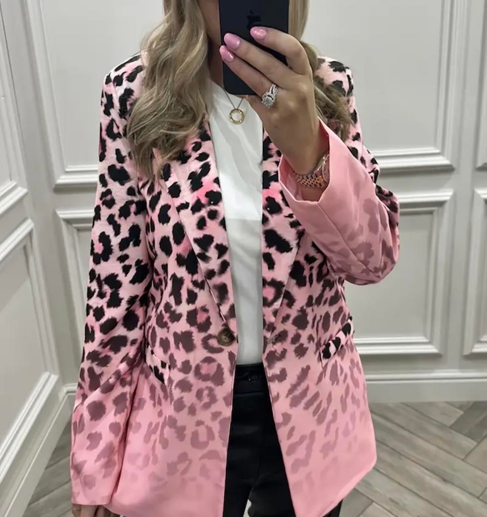Roze Luipaard Blazer - Maat 46, Ophalen of Verzenden, Zo goed als nieuw, Maat 46/48 (XL) of groter, Carnaval