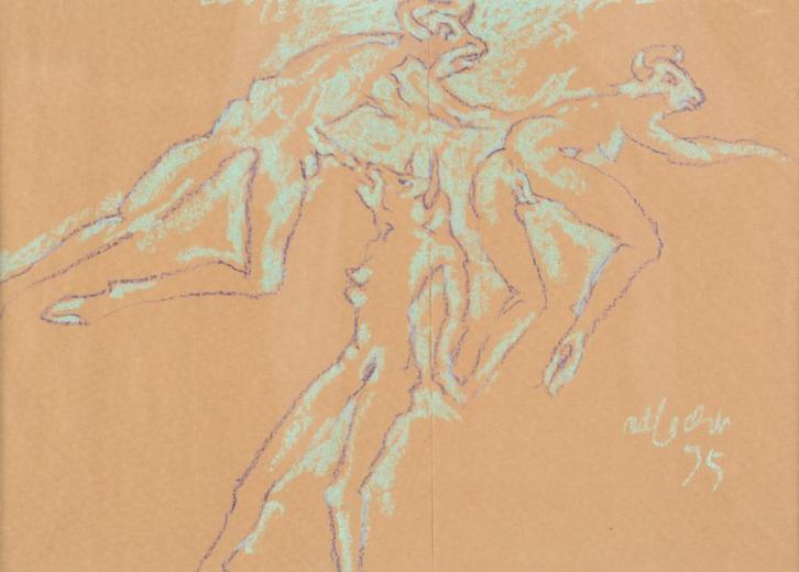 Klaus J v/d Locht(1942) Krijttekening"Spelende Mino" Ges Ged, Antiek en Kunst, Kunst | Schilderijen | Modern, Ophalen of Verzenden