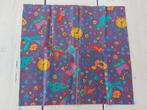 Lief stofje in paars/geel/blauw - auto, klok, vlinder, vogel, Hobby en Vrije tijd, Stoffen en Lappen, Paars, Nieuw, Ophalen of Verzenden