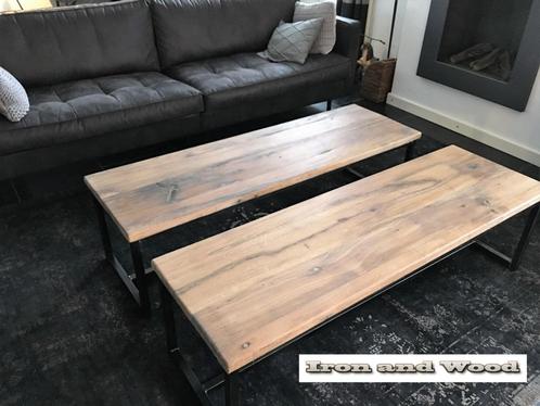 Maatwerk oud eiken wagonplanken /  barnwood bijzettafel, Huis en Inrichting, Tafels | Bijzettafels, Nieuw, Hout, Ophalen