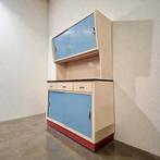 Vintage pastelblauwe kast / keukenkast / buffetkast, Ophalen, Gebruikt, 50 tot 70 cm, 105 cm of meer