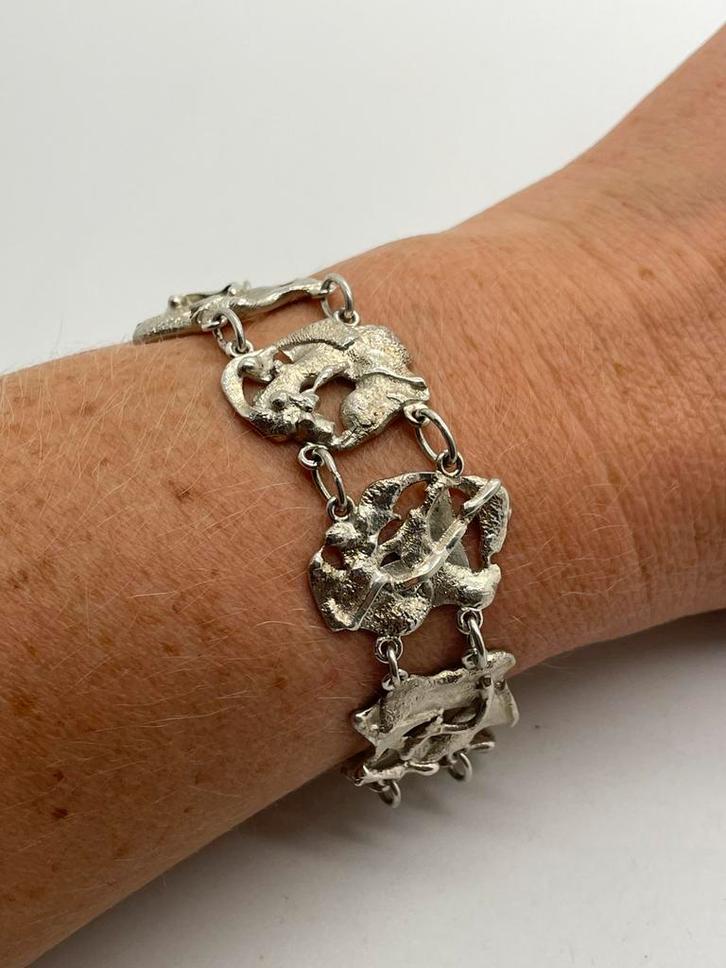 Z425 Prachtige zilveren brutalist armband, Sieraden, Tassen en Uiterlijk, Armbanden, Zilver, Zilver, Ophalen of Verzenden