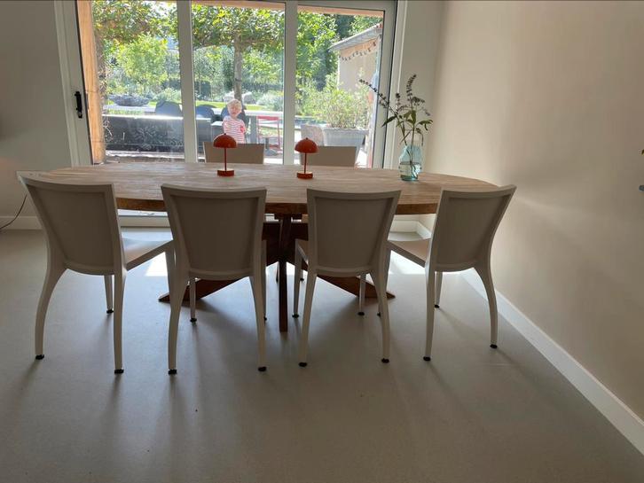 Ovale eettafel teak 275x120x79, Huis en Inrichting, Tafels | Eettafels, Zo goed als nieuw, 100 tot 150 cm, 200 cm of meer, Vijf personen of meer