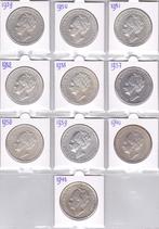 Compl serie van 10 x 2 1/2 gulden 1929 / 1943 excl grof haar, Ophalen of Verzenden, Koningin Wilhelmina, 2½ gulden, Zilver