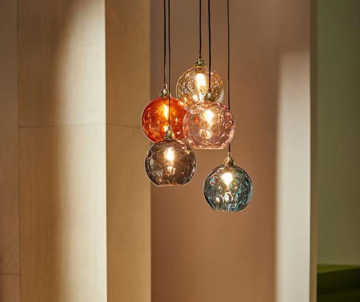 Sfeervolle glazen bollenlamp van Made, Huis en Inrichting, Lampen | Hanglampen, Zo goed als nieuw, 75 cm of meer, Ophalen