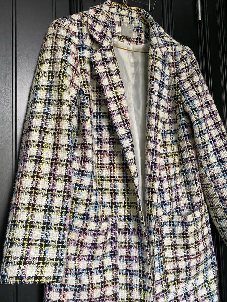 ASOS geruite kleurrijke jas in tweed-stijl, middel­lang, Kleding | Dames, Jassen | Winter, Zo goed als nieuw, Maat 38/40 (M), Overige kleuren