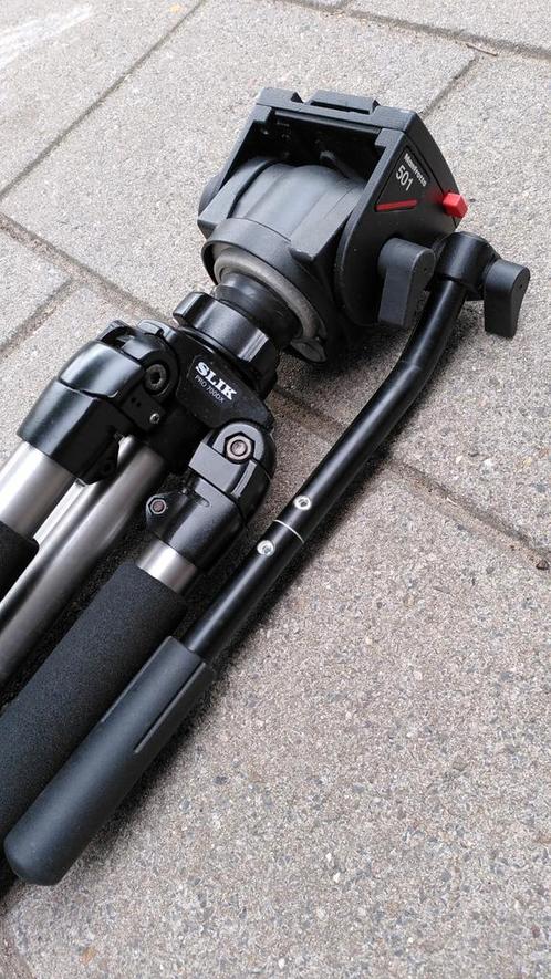 Manfrotto 501 oliekop videostatief, Audio, Tv en Foto, Fotografie | Statieven en Balhoofden, Gebruikt, Driepoot, 175 cm of meer