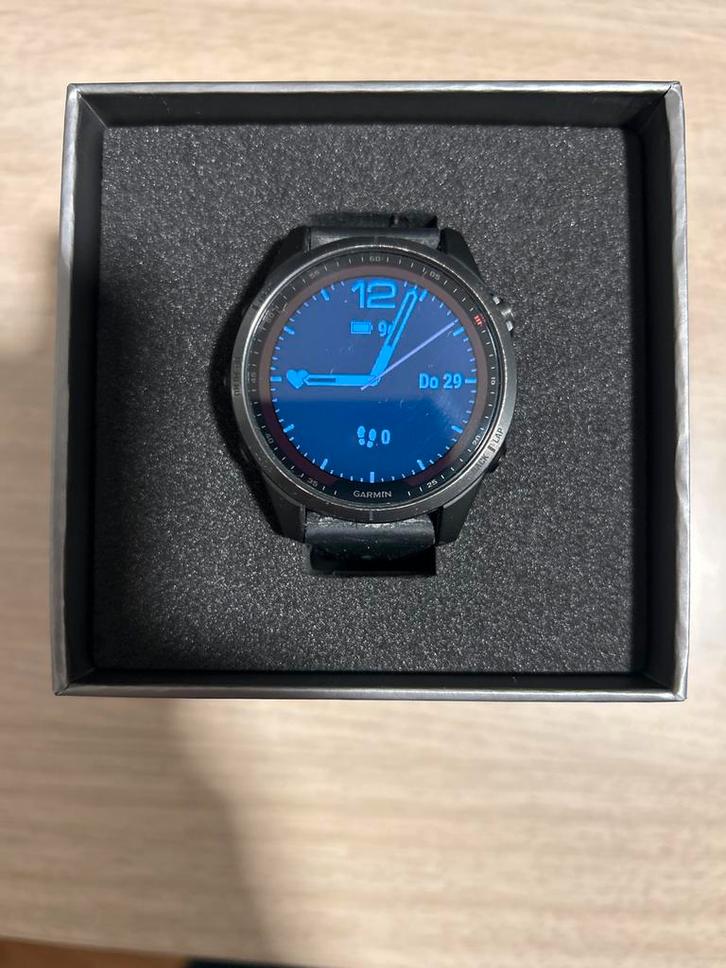 Garmin Fenix 7S Sapphire Solar, Sieraden, Tassen en Uiterlijk, Smartwatches, Zo goed als nieuw, Android, Zwart, Afstand, Calorieverbanding