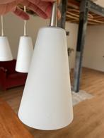 Design hanglamp monorail 5 pendels, mat opaalglas, Ophalen, Glas, 75 cm of meer, Design, modern