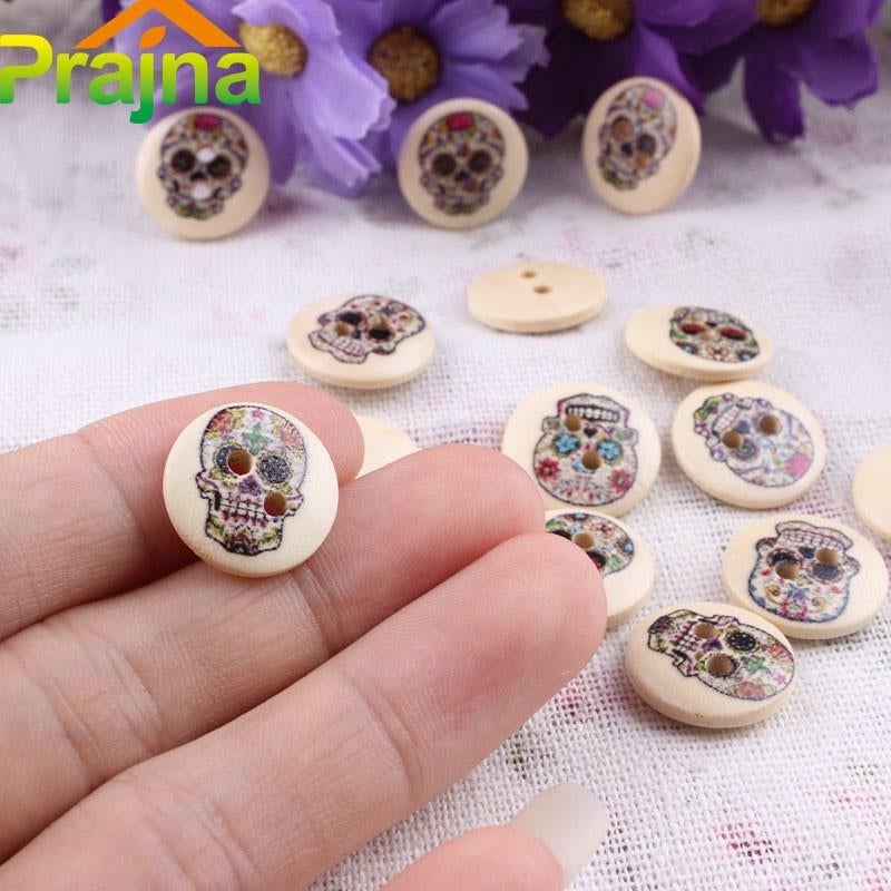 10 houten skull knopen 15mm, Verzenden, Nieuw, Knoop of Knopen