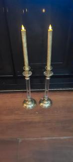 Glazen Kandelaars met Goudkleurige Accenten, Ophalen, Glas
