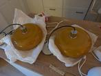 Hanglamp 2x Leda Bruin Oranje glas Kwantum, Huis en Inrichting, Lampen | Hanglampen, 50 tot 75 cm, Ophalen of Verzenden, 70's