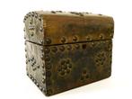 Antiek houten kistje / sieradenkistje messing bekleed nagels, Ophalen of Verzenden
