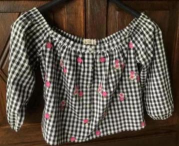 Zwart-wit geblokte korte bloes, blouse; M; Hollister; oto 50 beschikbaar voor biedingen