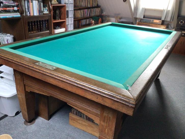 Verwarmd Wilhelmina biljart met 3 leiplaten., Sport en Fitness, Biljarten en Poolen, Gebruikt, Biljarttafel, Ophalen