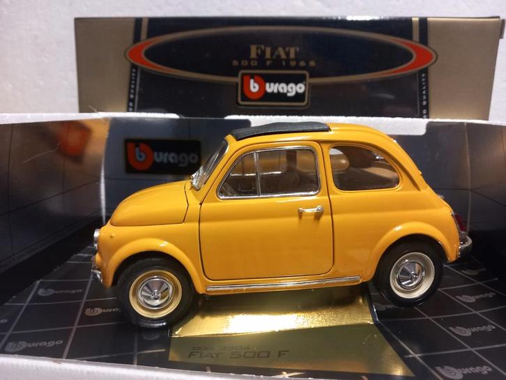 Fiat 500 F oker geel 1965 Bburago metal 1:18 KRD, Hobby en Vrije tijd, Modelauto's | 1:18, Zo goed als nieuw, Auto, Bburago, Ophalen of Verzenden